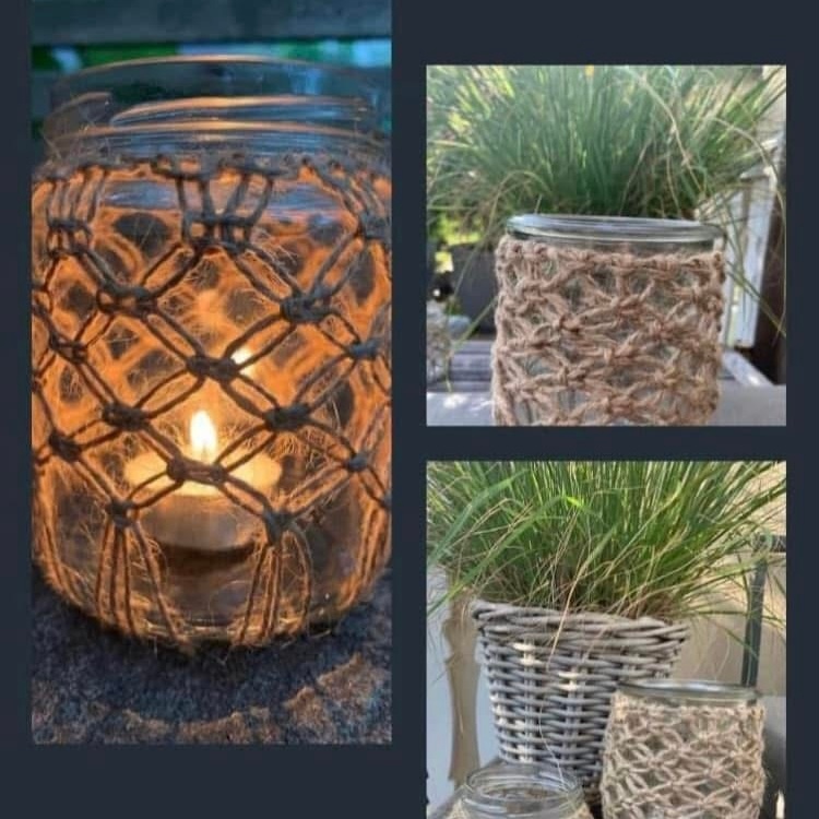 Windlicht oder Pflanzen-Ampel in Makramee-Technik